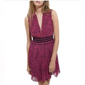 Women’s The Kooples Pink Leopard Print
Pleated Mini Dress Size 1 NWT